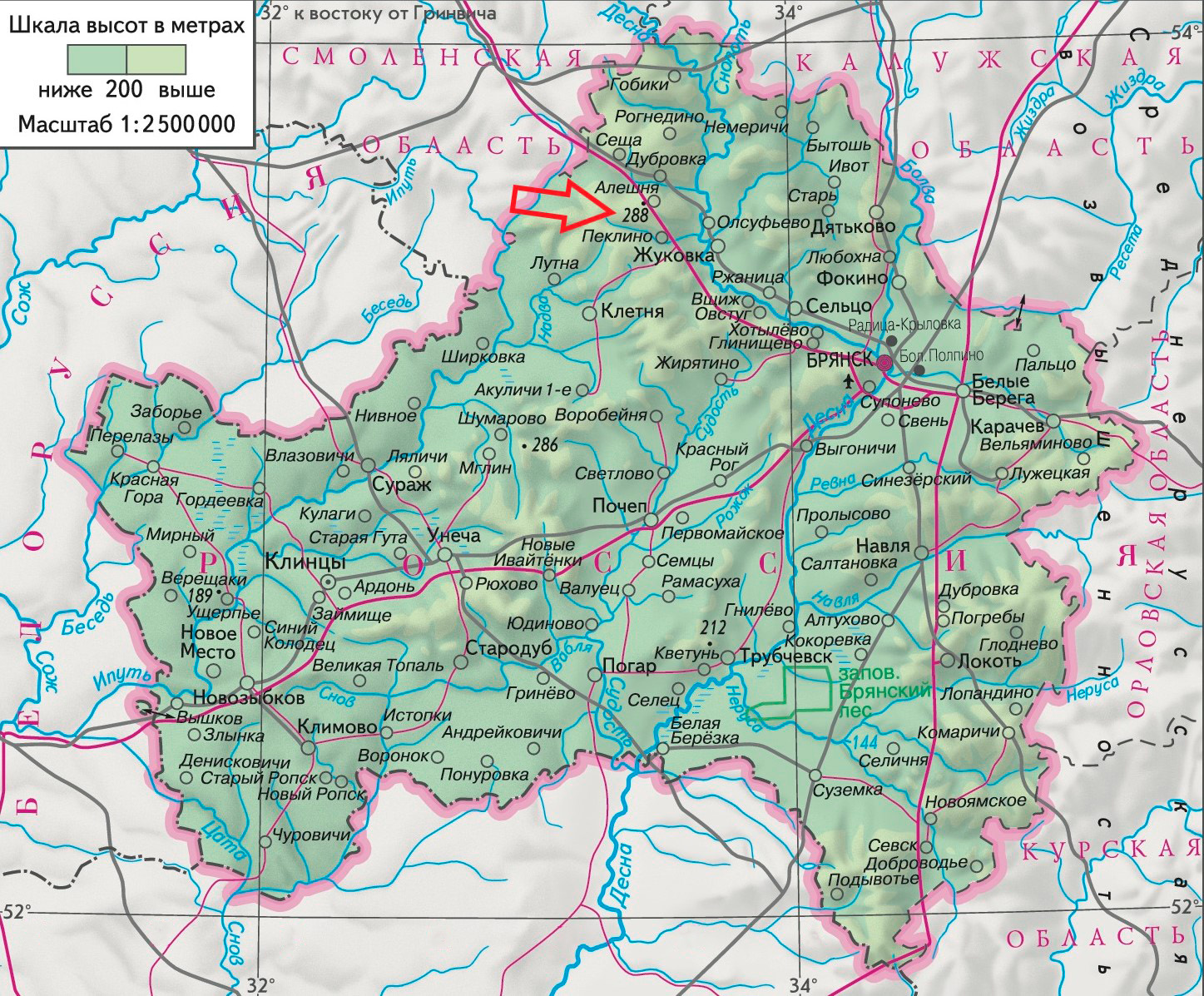 Карта Брянской области