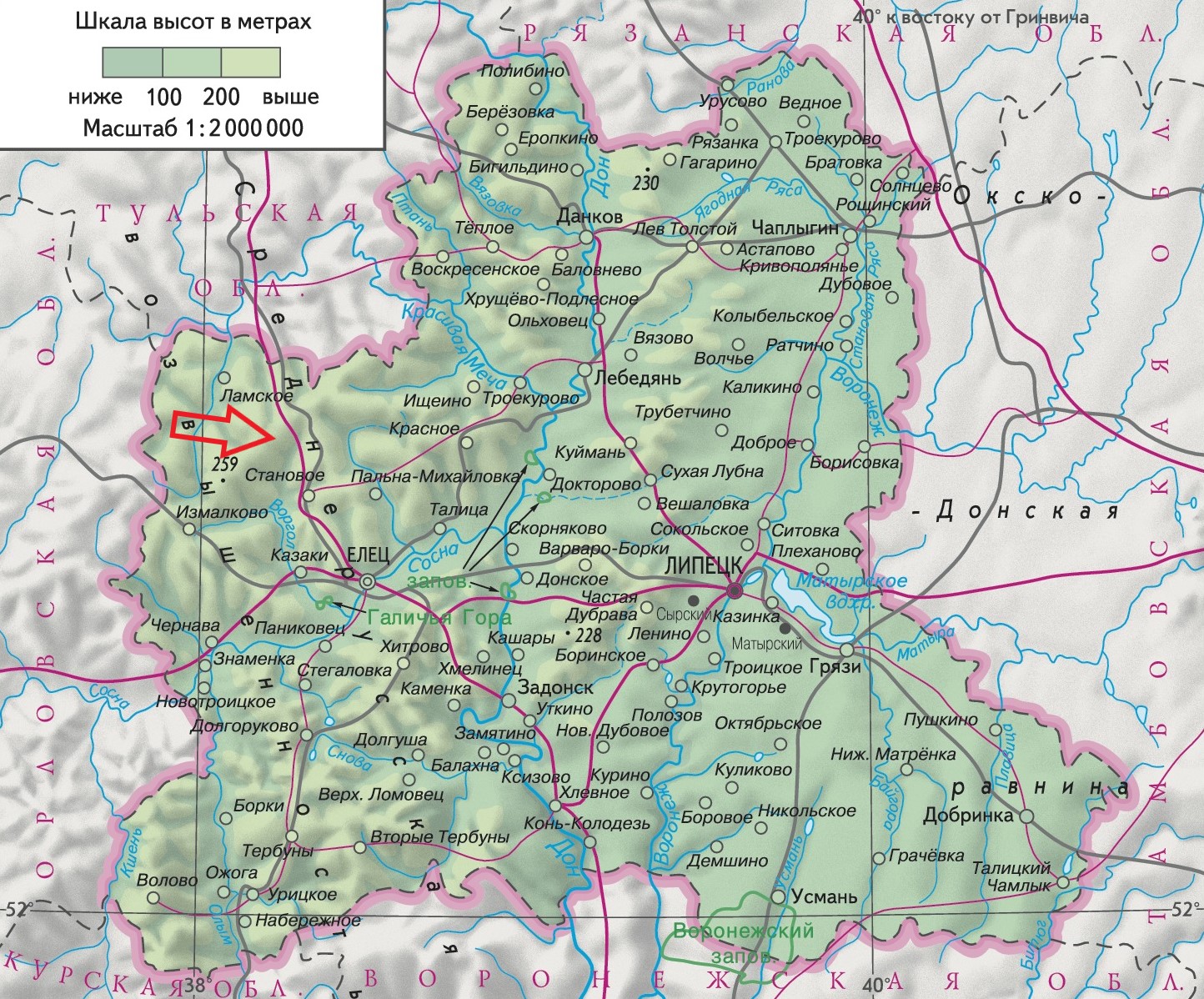 Карта Липецкой области