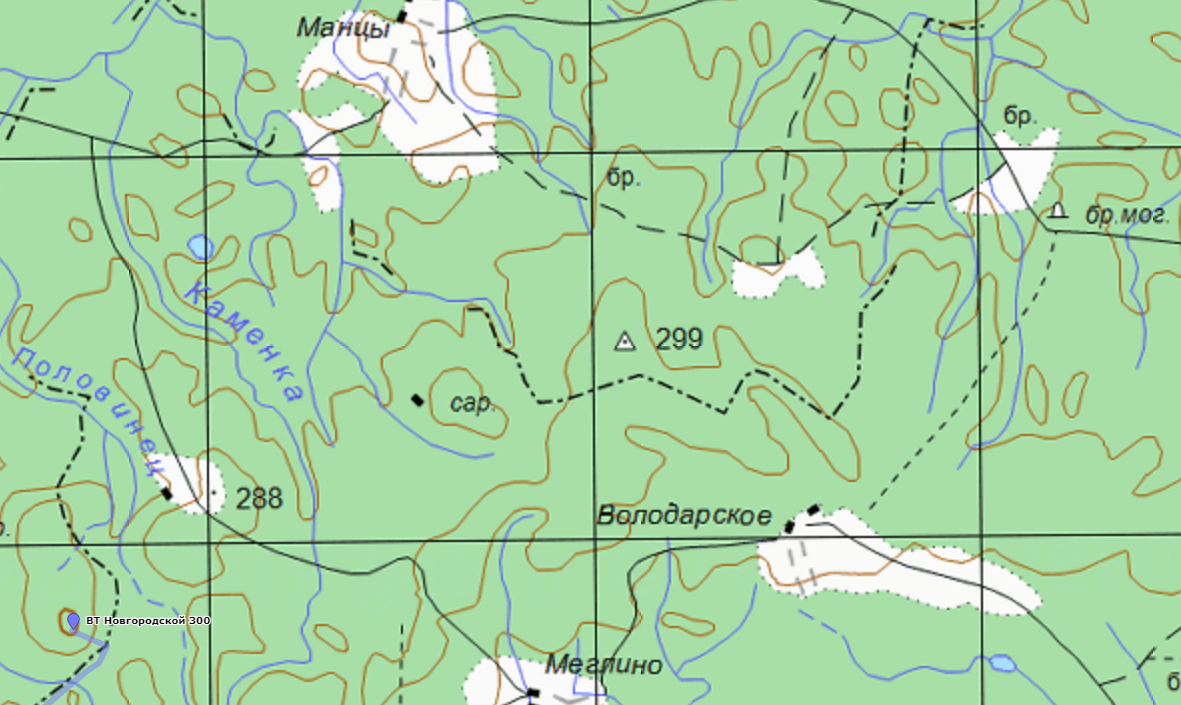 Местонахождение вершины Новгородской области - 299 метров