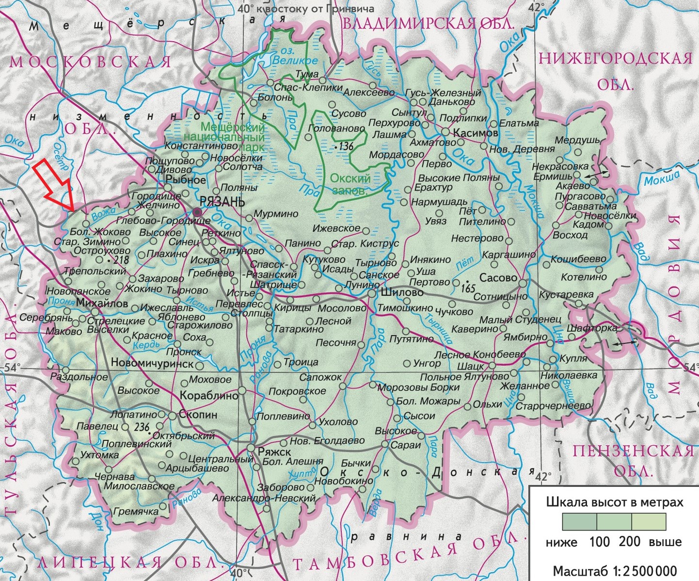 Карта Рязанской области