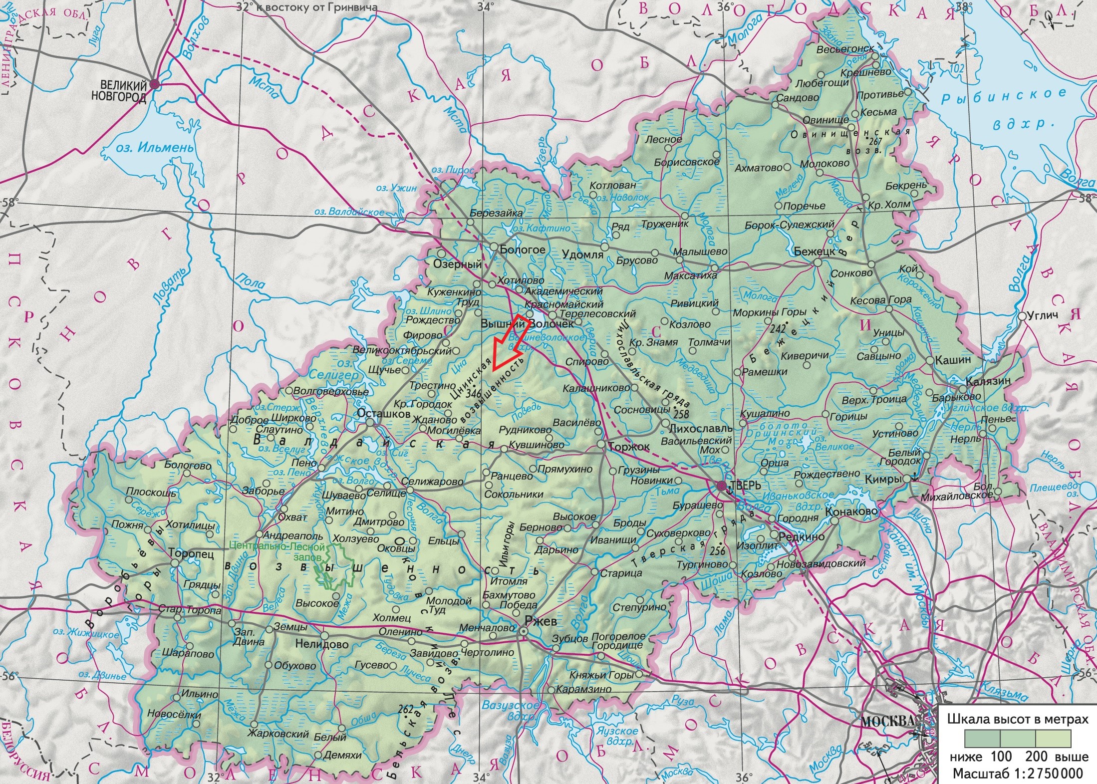 Карта Тверской области